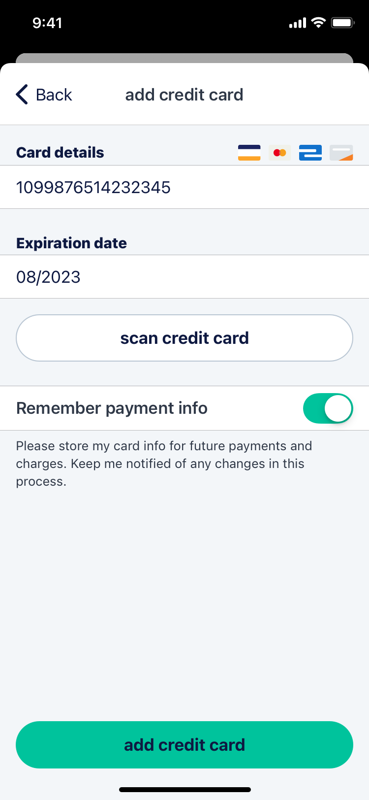 Add credit card with camera scan